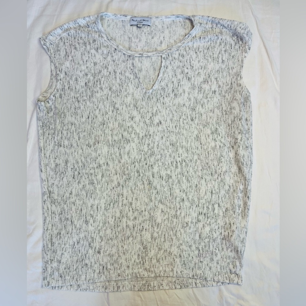 Michael Stars Gray Cream Marled Keyhole T-Shirt Top Women’s Medium M